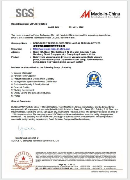 China DONGGUAN YAZREID ELECTROMECHANICAL TECHNOLOGY LTD certification